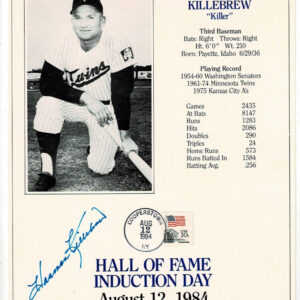 Harmon Killebrew Signed Induction Day Card Baseball Hall of Fame 500 HRs JSA
