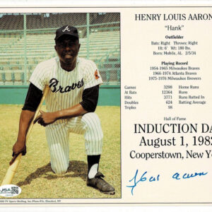 Hank Aaron Signed Induction Day Card Baseball Hall of Fame 500 HRs JSA