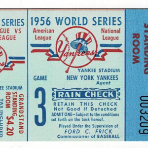 1956 World Series Ticket New York Yankees vs. Brooklyn Dodgers Game 3