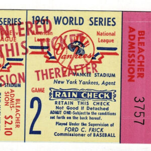 1961 World Series Ticket New York Yankees vs. Cincinnati Reds Game 2