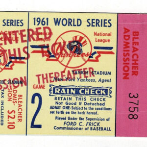 1961 World Series Ticket New York Yankees vs. Cincinnati Reds Game 2